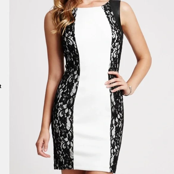 Guess | Dresses | Guess Black And White Leather And Lace Detail Dress |  Poshmark